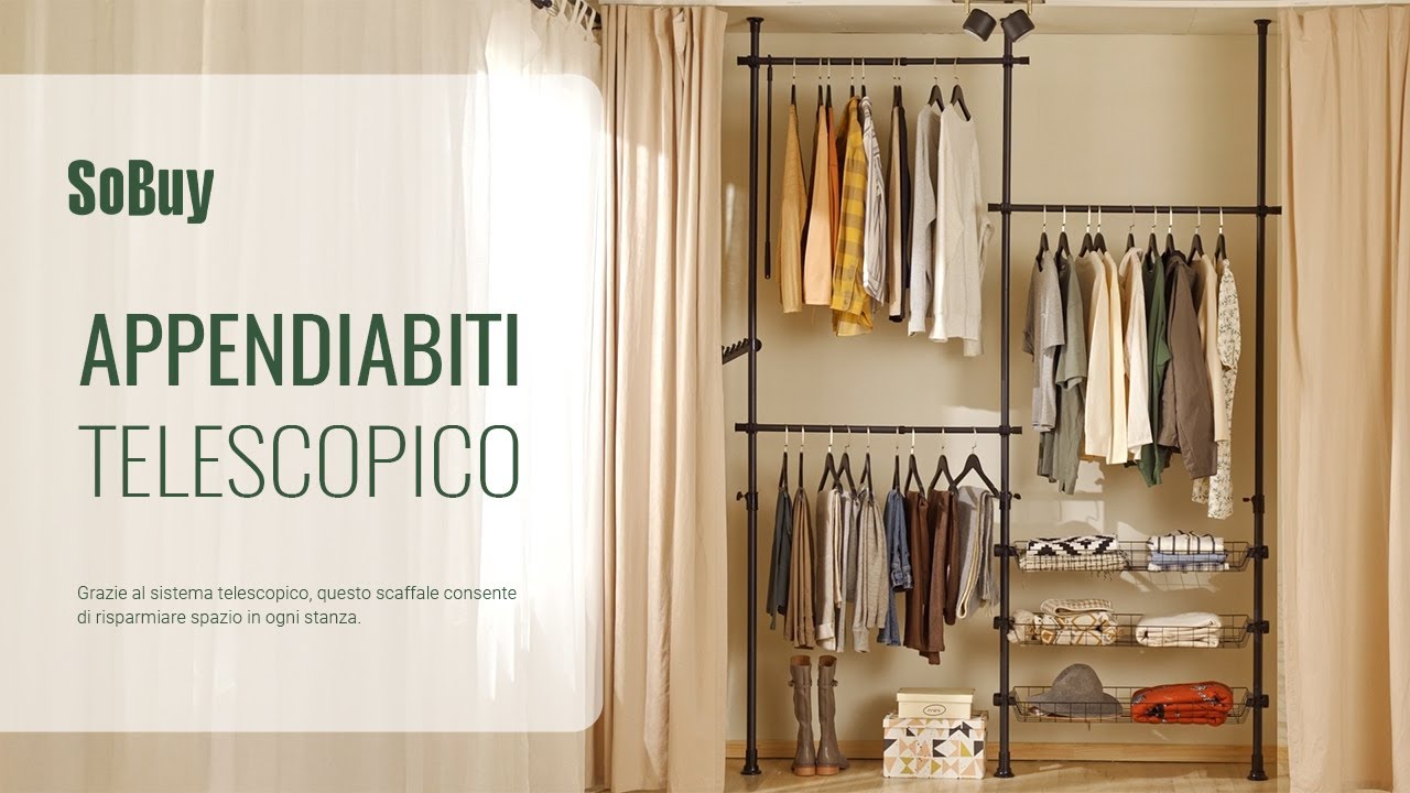 SoBuy Organizzatore telescopico per guardaroba丨Barra appendiabiti丨Appendiabiti丨FRG34-SCH