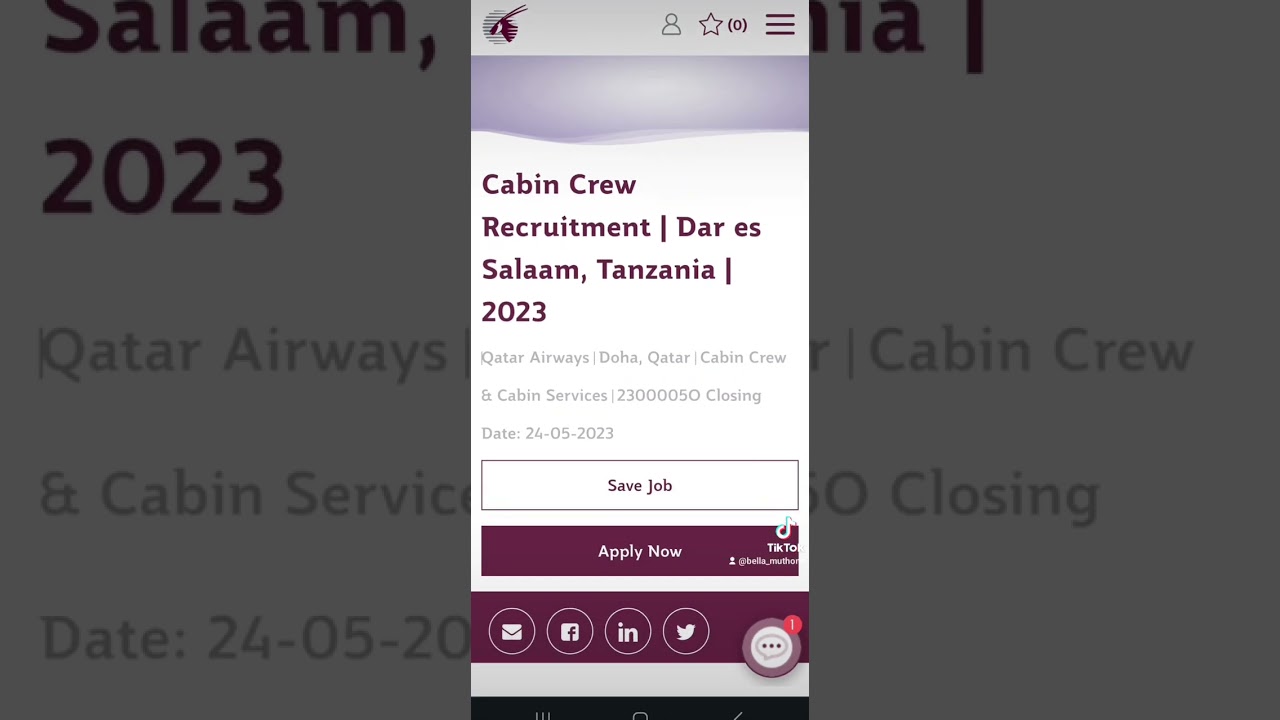 DAR ES SALAAM CABIN CREW RECRUITMENT, QATAR AIRWAYS