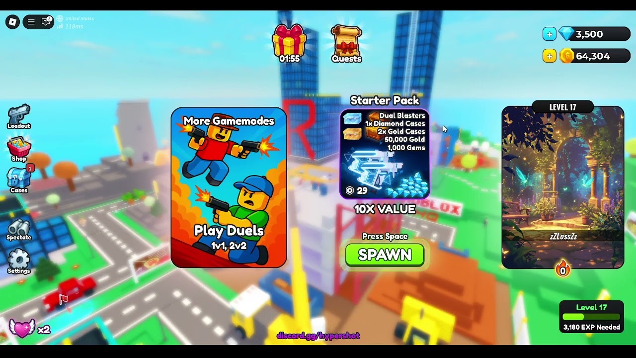 Minha gameplay no jogo {🔥NEW! Hypershot (Gunfight) } do roblox