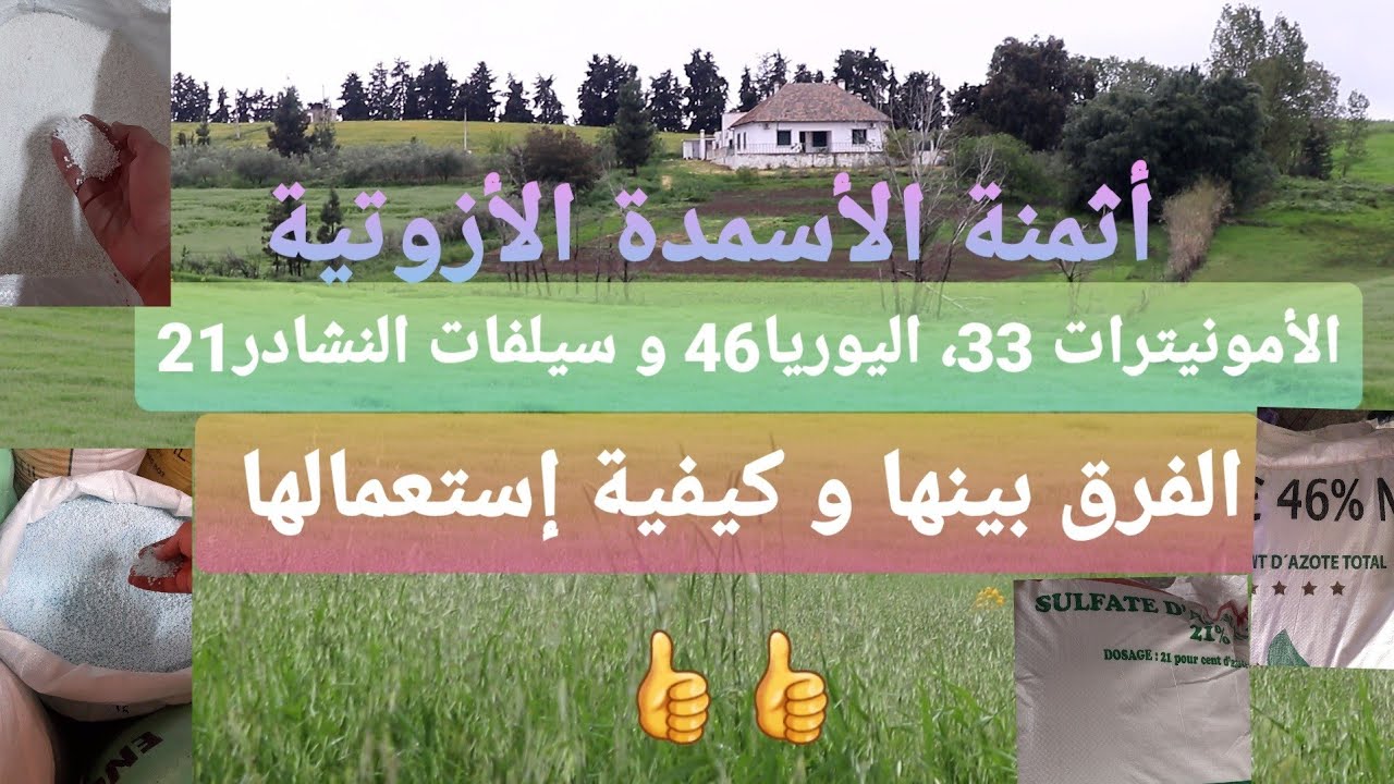ثمن الأسمدة الأزوتية( الأمونيترات 33، اليوريا46، سيلفات النشادر 21) الفرق بينها و كيفية إستعمالها.