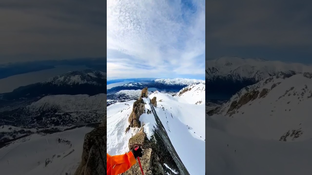 Skiing down a cliff! #skiing #crazy #extremesports