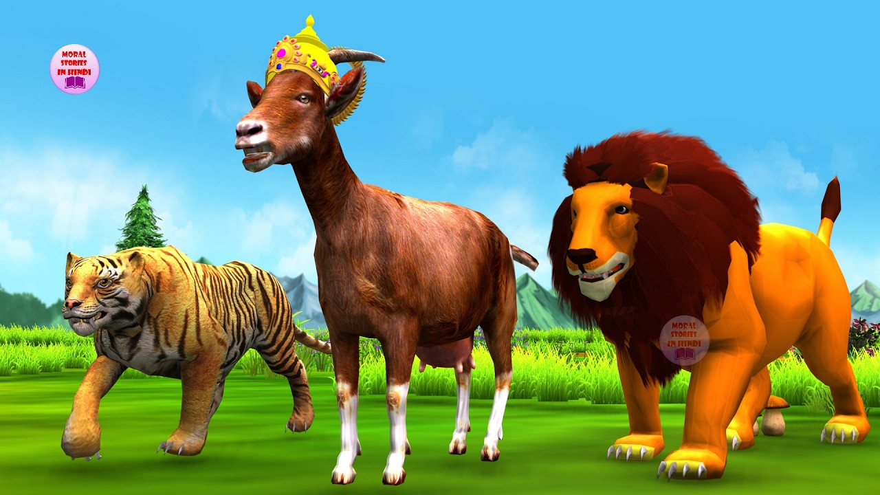 Chatur Bakri Bagh aur Murkh Sher चतुर बकरी बाघ और मूर्ख शेर Hindi Kahani | Moral Story