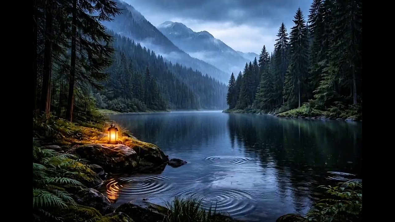 Lonely Lantern by the Rainy Lake 🌧️ Relaxing Forest Sounds