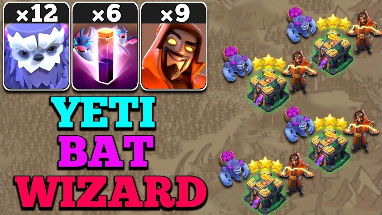 Th14 Yeti Super Wizard Combo Attack With Bat Spell | 12 Yeti + 9 Super Wizard + 6 Invisibility Spell