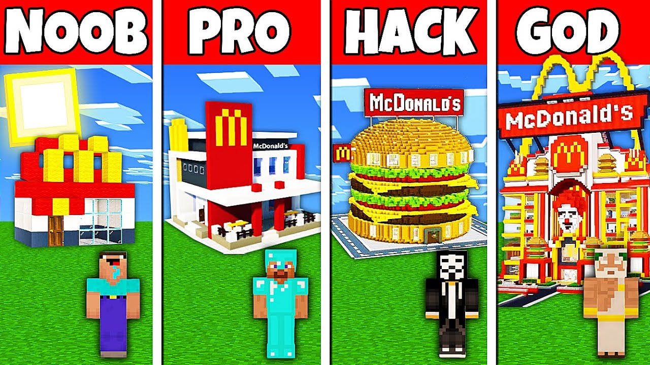 Minecraft Battle: NOOB vs PRO vs HACKER vs GOD! MCDONALDS HOUSE BUILD CHALLENGE in Minecraft