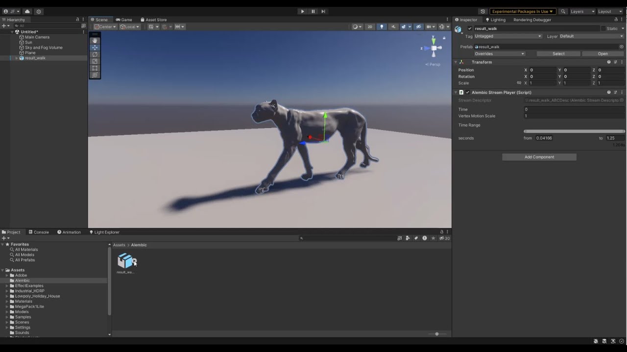 How to import an animated object using Alembic in Unity