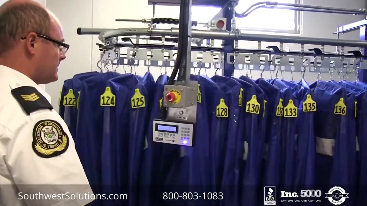 Inmate Property Dry Cleaner Rotating Carousel Conveyor Rack Hanging Bags Garments Clothing