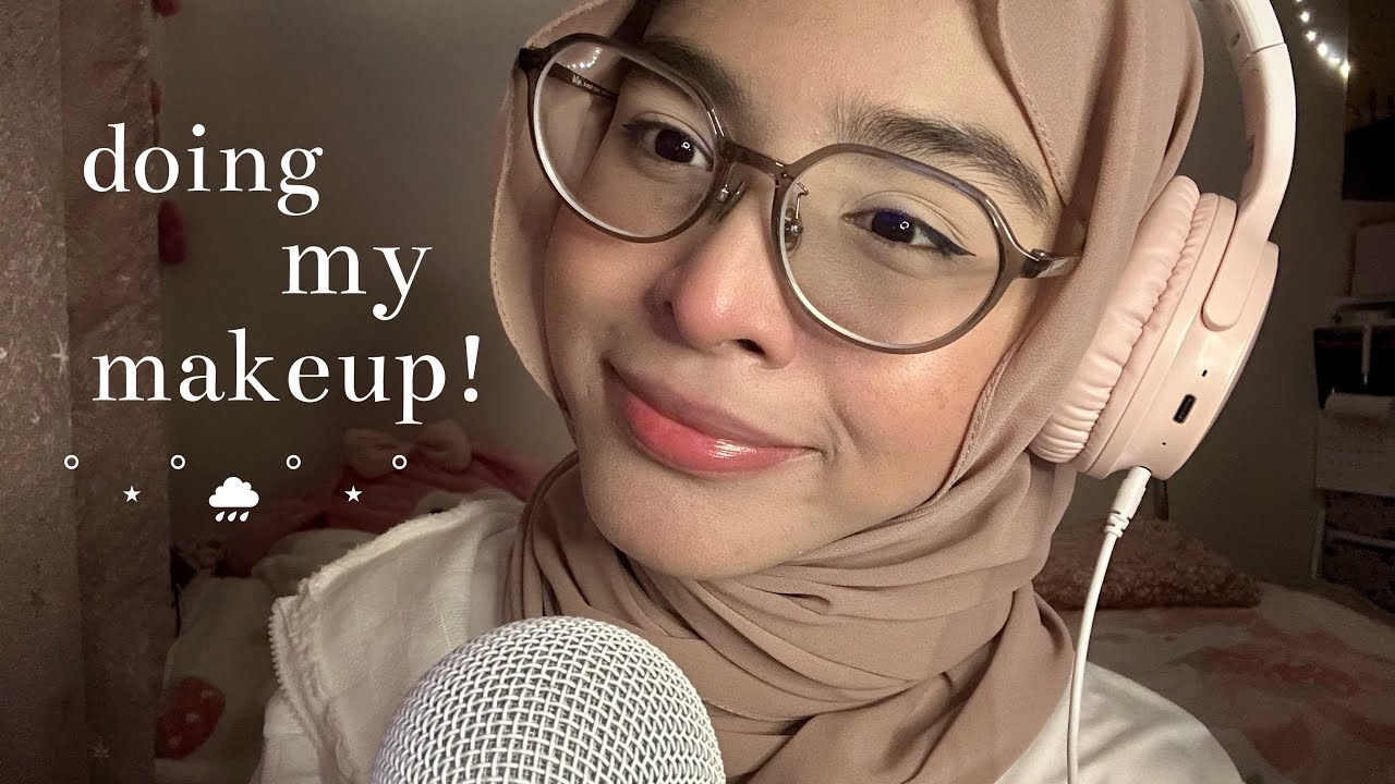 ASMR 🌧️ with rain, chit chat, doing my makeup ⋆𐙚₊˚⊹♡ (my daily look)💋