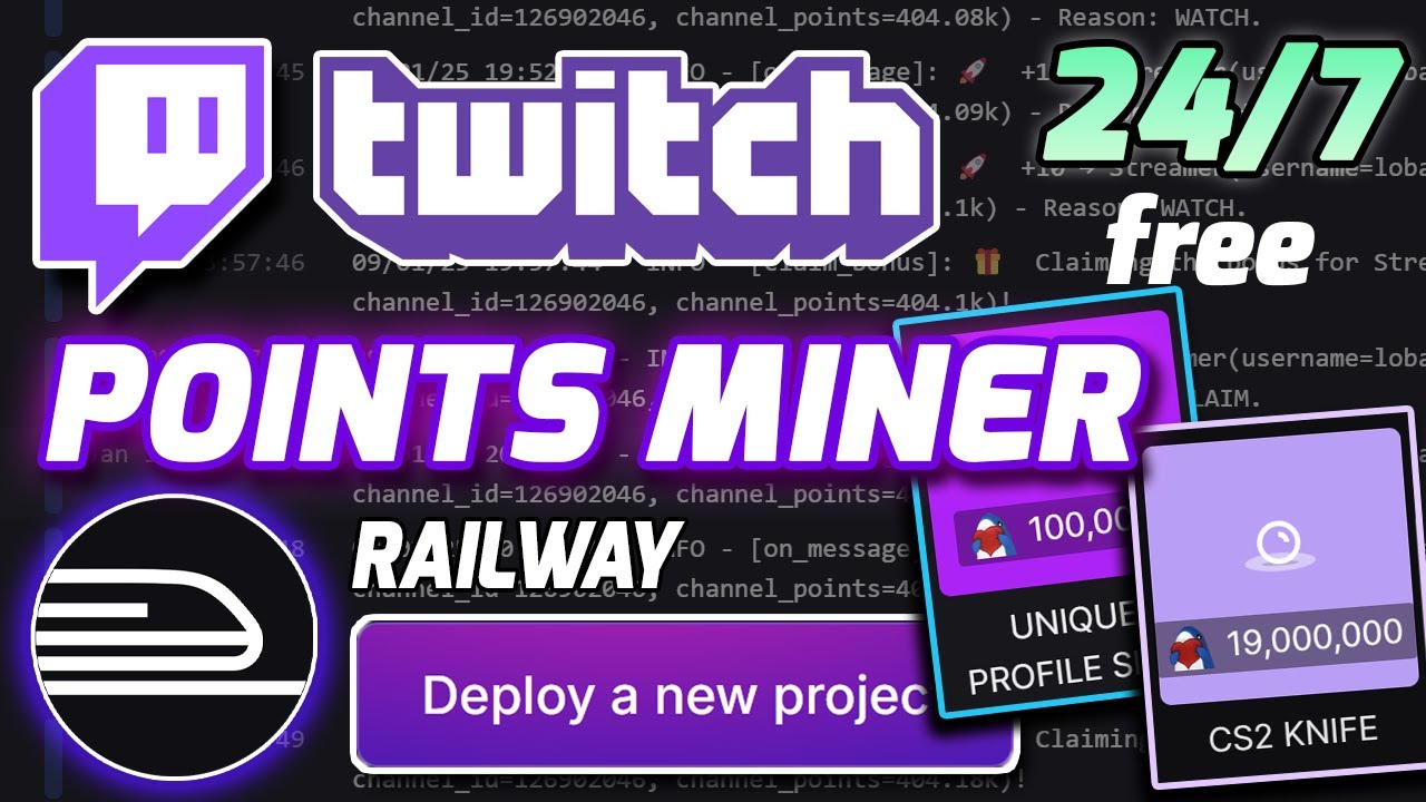 Майнер очков канала Twitch на железной дороге 24/7 (бесплатно)