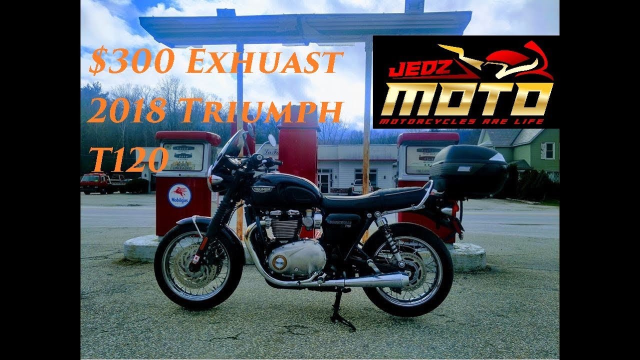2018 Triumph Bonneville T120 with Emgo  Reverse Cone Muffler and Motone X-pipe review