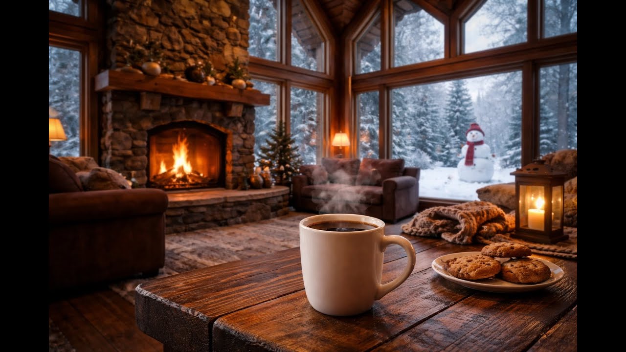 Cozy Winter Lodge Ambience ❄️🔥 Snowfall & Crackling Fireplace | Relax, Study, Sleep