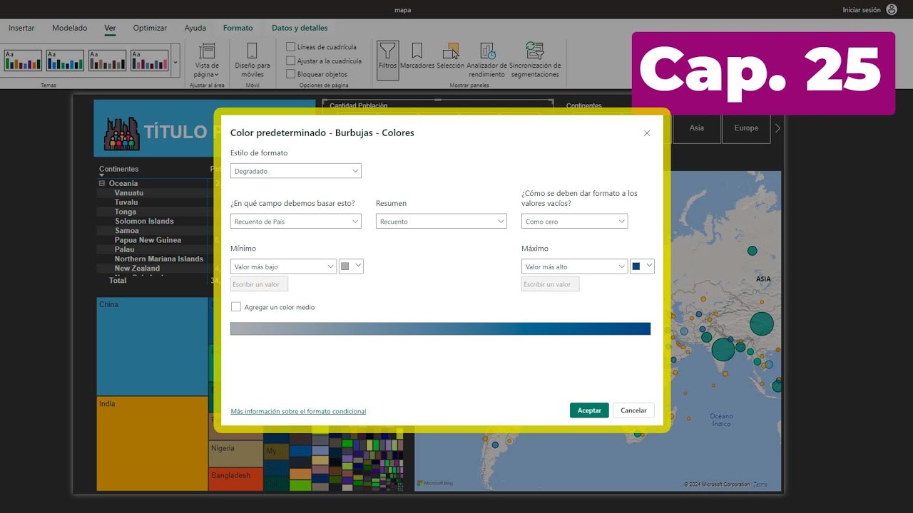Aplicar Formato Condicional a la visualización de Tipo Mapa Power BI