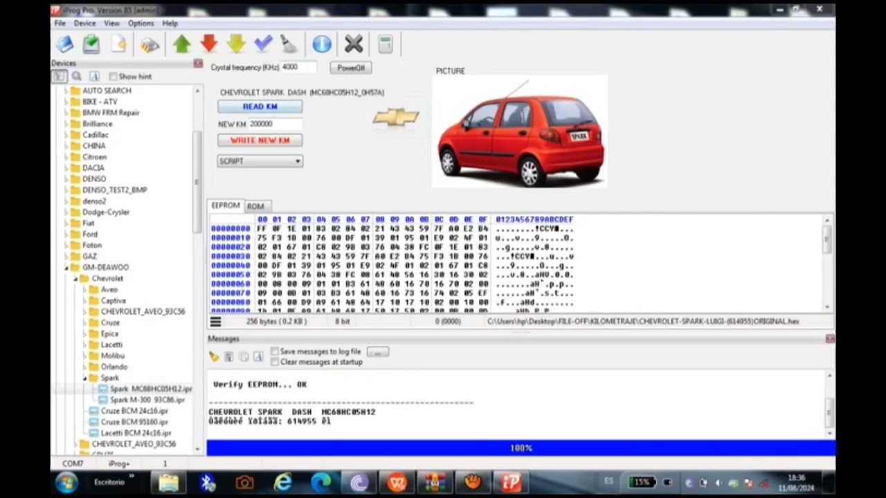 corregir o modificar kilometraje de chevrolet spark con iprog