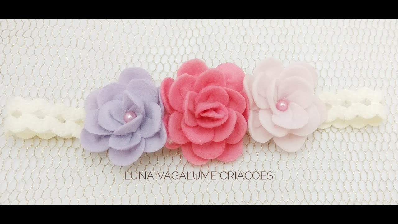 COMO FAZER FLOR DE FELTRO NA FAIXA DE ELÁSTICO - DIY -