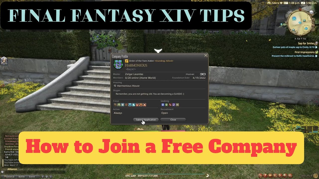 Final Fantasy XIV Tips - How to join a Free Company