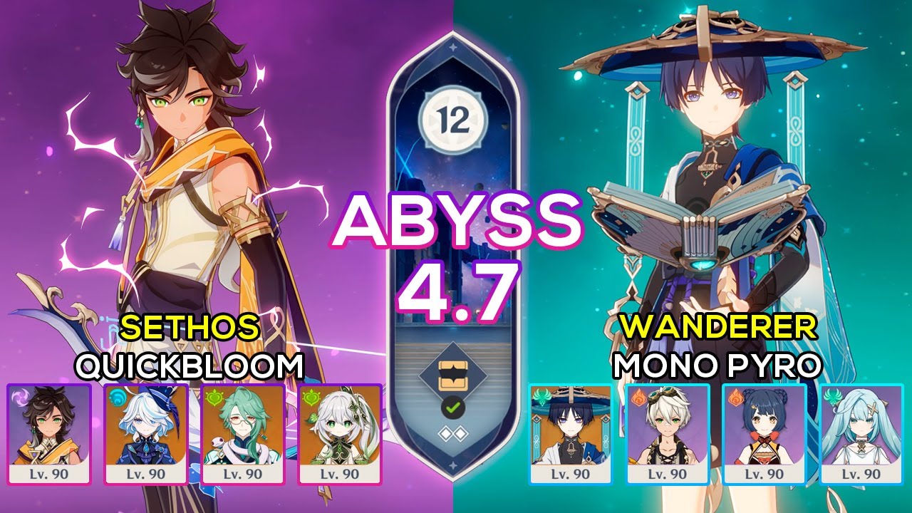 C6 Sethos Quickbloom & C0 Wanderer Mono Pyro - Spiral Abyss 4.7 - Genshin Impact