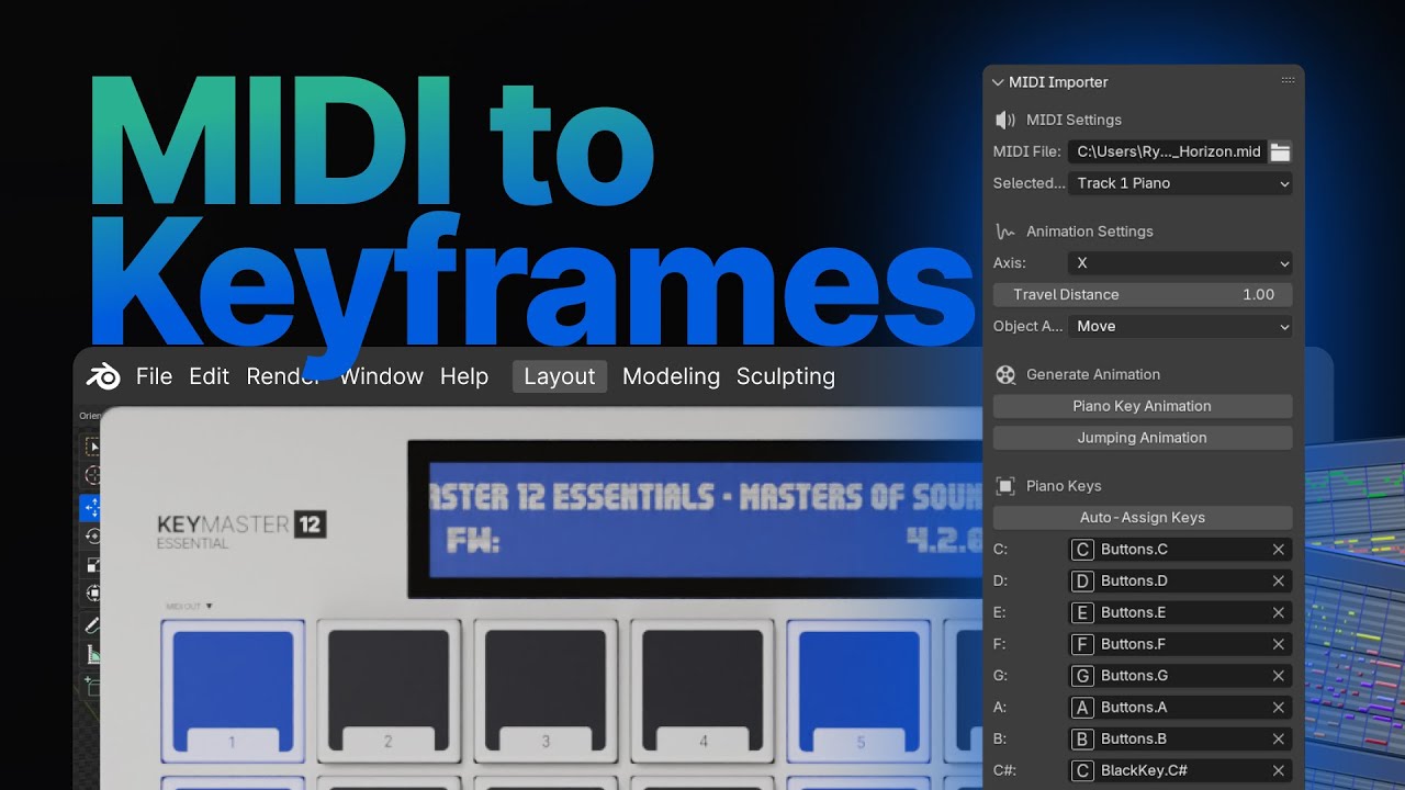 Making piano animations with my MIDI to Keyframes addon for Blender
