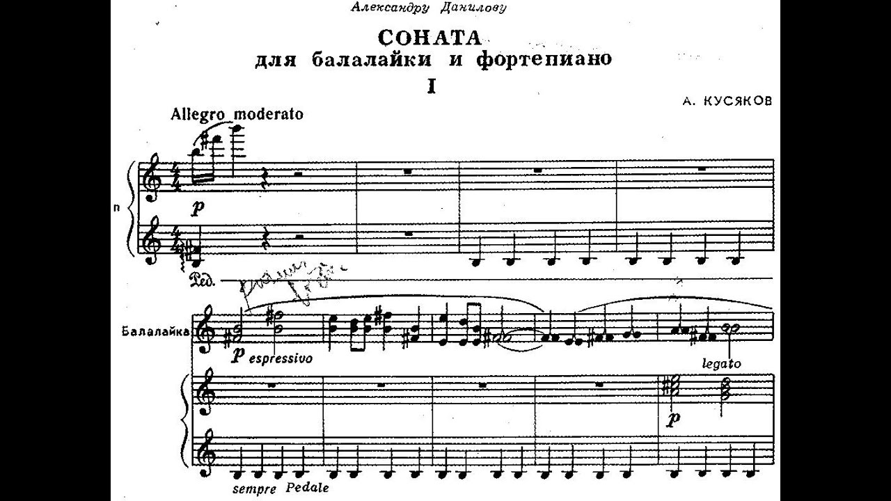 Sonata No.1 for Balalaika Op.18 By Anatoliy Kusyakov (with Score)