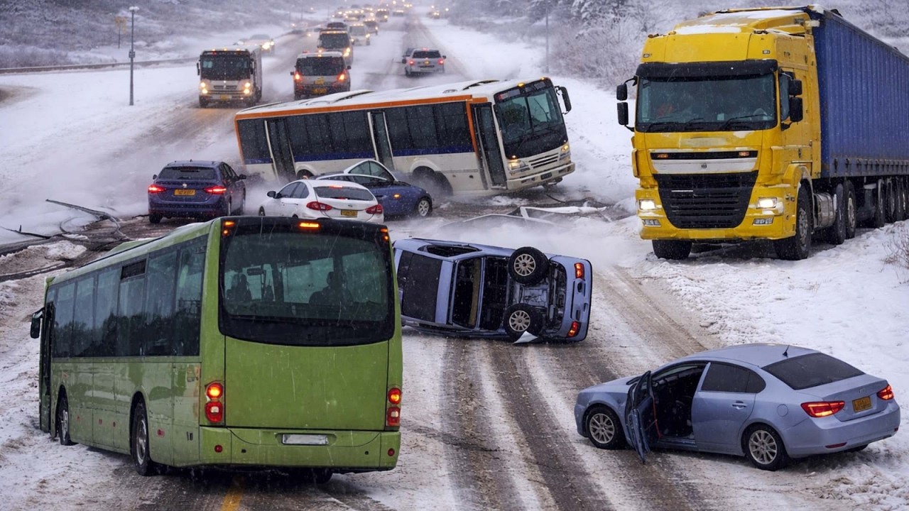 Insane Icy Roads – Cars Completely Out of Control!