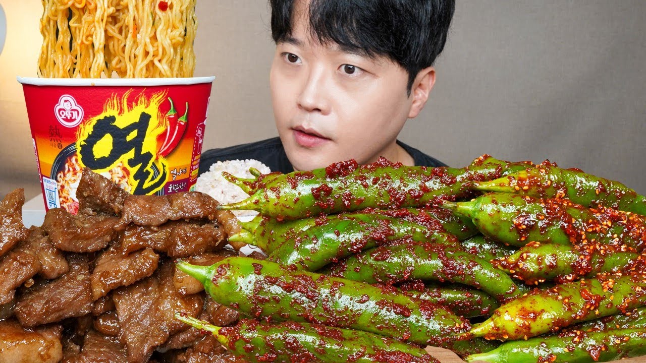 [와차밥] 열라면 돼지갈비 고추김치 고추된장무침 요리 먹방 Pork ribs & Chili Kimchi ASMR MUKBANG REAL SOUND EATING SHOW