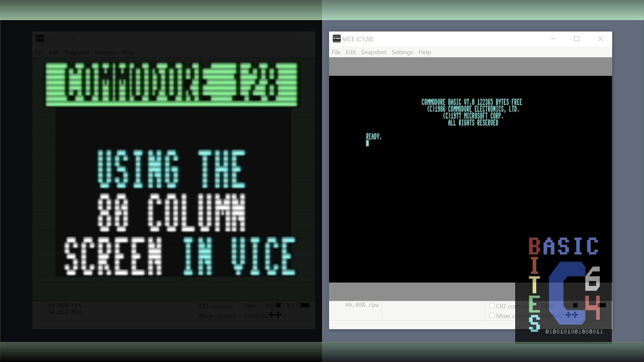 Using 80 Columns in VICE Commodore 128 Emulator