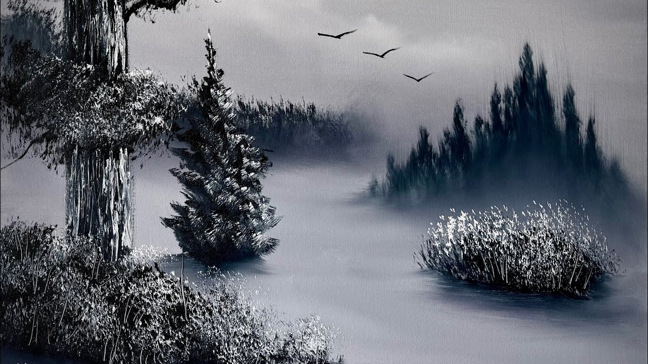 Black and White Landscape #PaintingTutorial #LIVEArt #OilPainting #Tutorial #PaintWithJosh #BobRoss