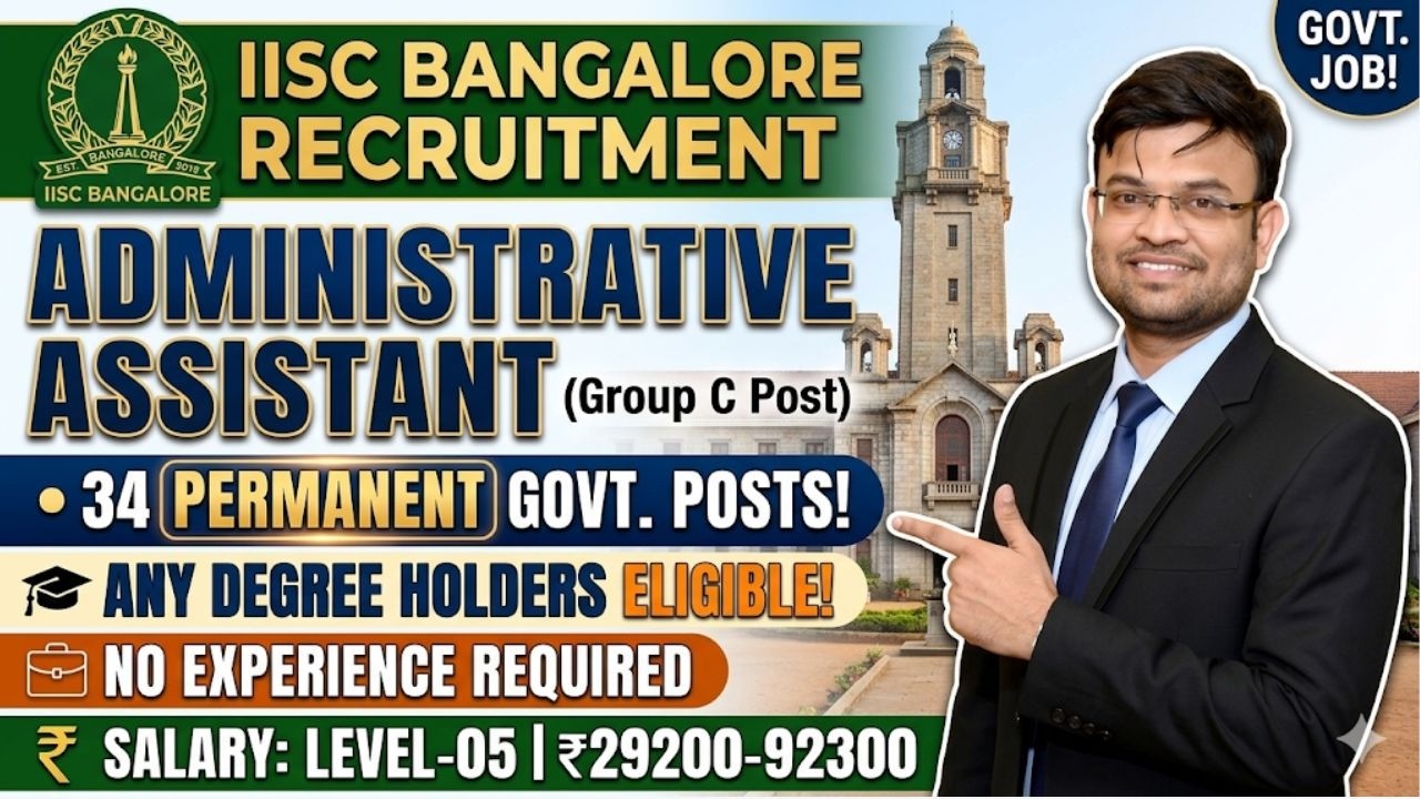 IISc Bangalore Recruitment 2026 🔥 34 Permanent Govt Jobs | Any Graduate Eligible