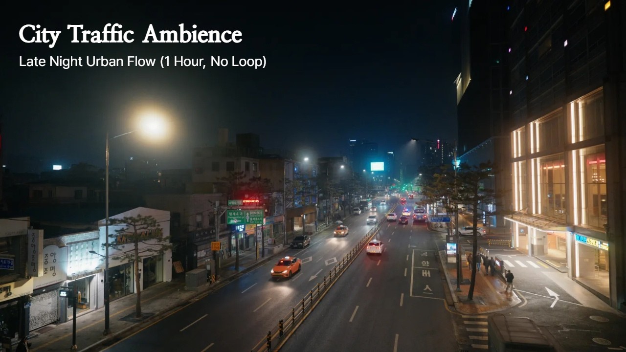City Traffic Ambience | Late Night Urban Flow (1 Hour, No Loop)