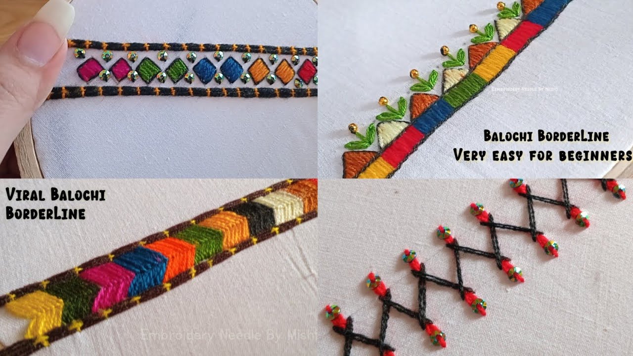 4 Most Beautiful Hand Embroidery Border Line Desgin For Beginners Step By Step 🤩 Hand Work Embro