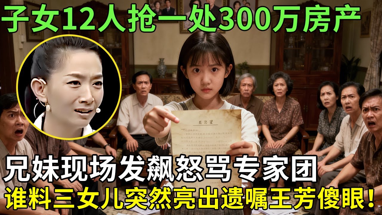 子女12人抢一处300万房产, 兄妹现场发飙怒骂专家团, 谁料三女儿突然亮出遗嘱王芳傻眼！【王芳王为念情感调解】