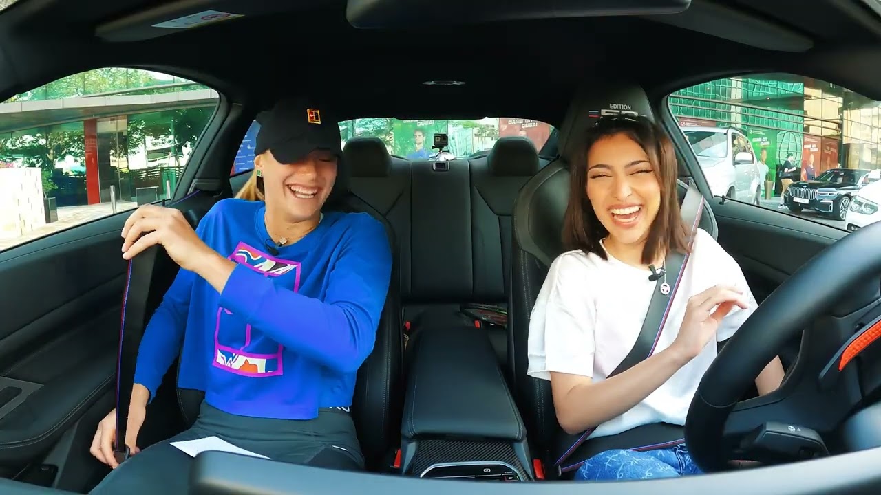 Aryna Sabalenka drives in Dubai with UAE F3 Driver Amna Al Qubaisi