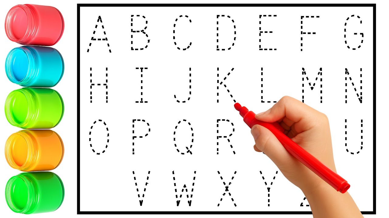 Alphabet, ABC song, abcd, A to Z, Kids rhymes, collection for writing along dotted lines for toddler