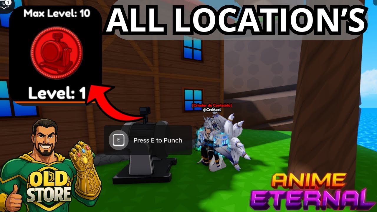 TODOS LOCAIS DE PUNCHING MACHINE COMO PEGAR E COMPLETAR HIDE N PUNCH ANIME ETERNAL #ROBLOX