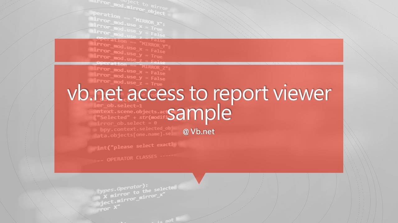 VB.net access database to report viewer sample