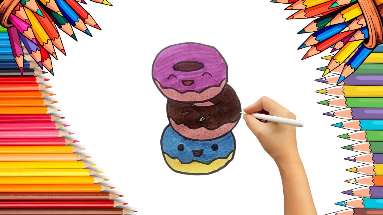 How To Draw cute Donut Drawing, Painting & Coloring For Kids and Toddlers_ Child Art 🐋🌈🎨