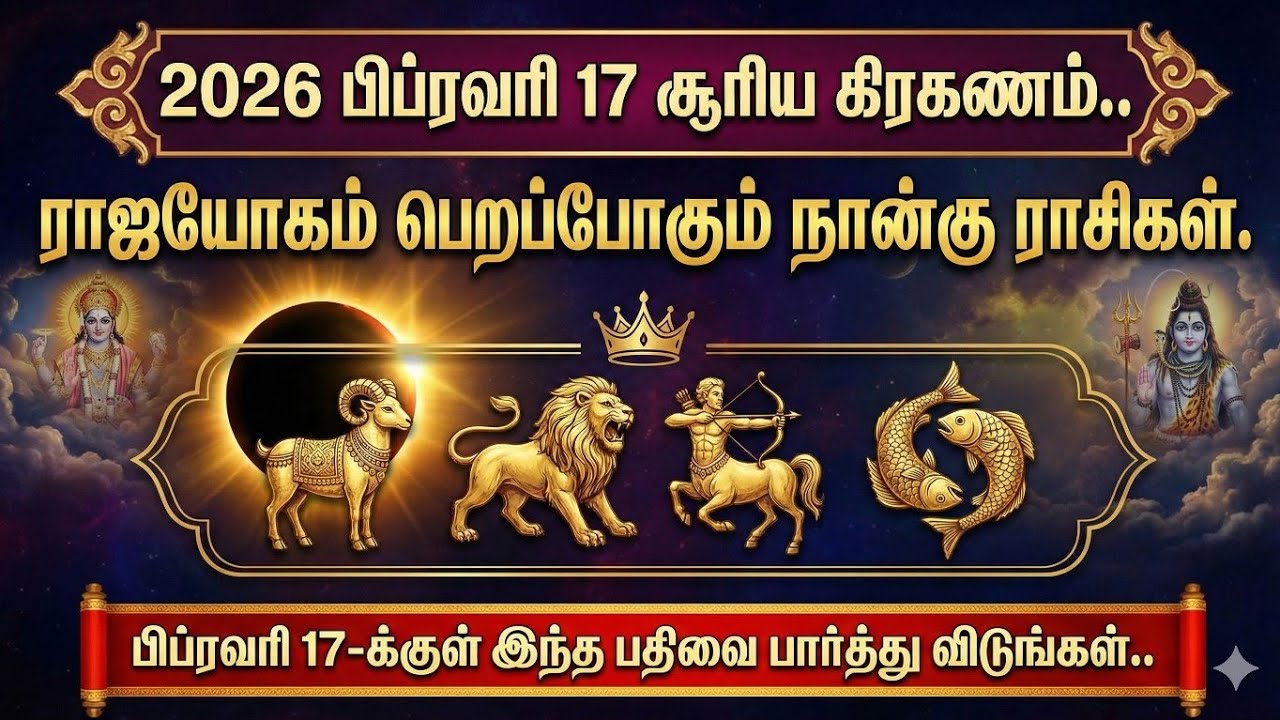 பிப்ரவரி 17 சூரிய கிரகணம் அதிர்ஷ்டம் பெருகும்  நான்கு ராசிகள்! #சூரியகிரகணம்2026 #ராசிபலன் #சிவன் 