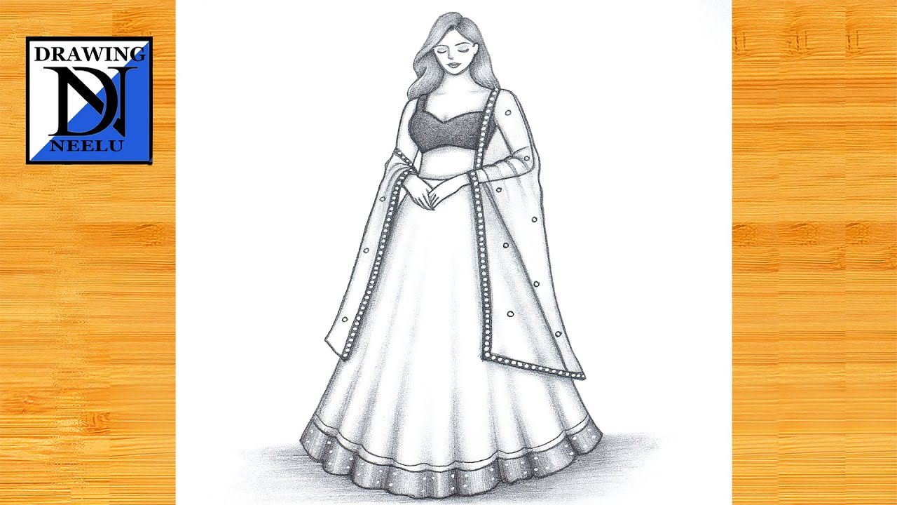 How to draw Indian Girl in lehenga -Drawing easy || Pencil sketch for beginner || Girl drawing