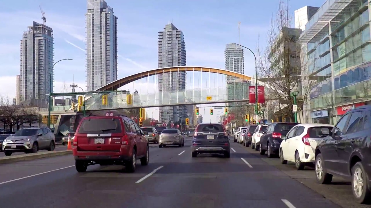 Downtown Burnaby BC Canada - Driving in the City on Kingsway - Metrotown
