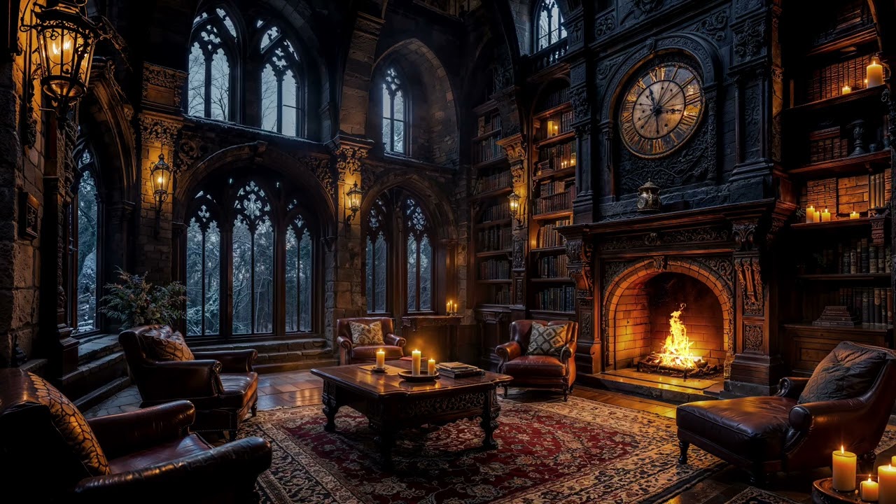 Quiet Castle Study 🔥 Cozy Fireplace and Rain Ambience for Reading & Deep Focus