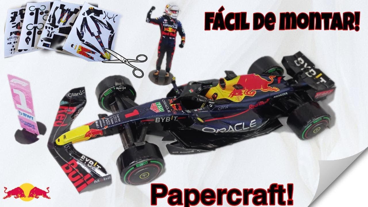 Miniatura Fórmula 1, Red Bull 2022, RB18, feita de Papel fácil montar, passo a passo Max Verstappen.