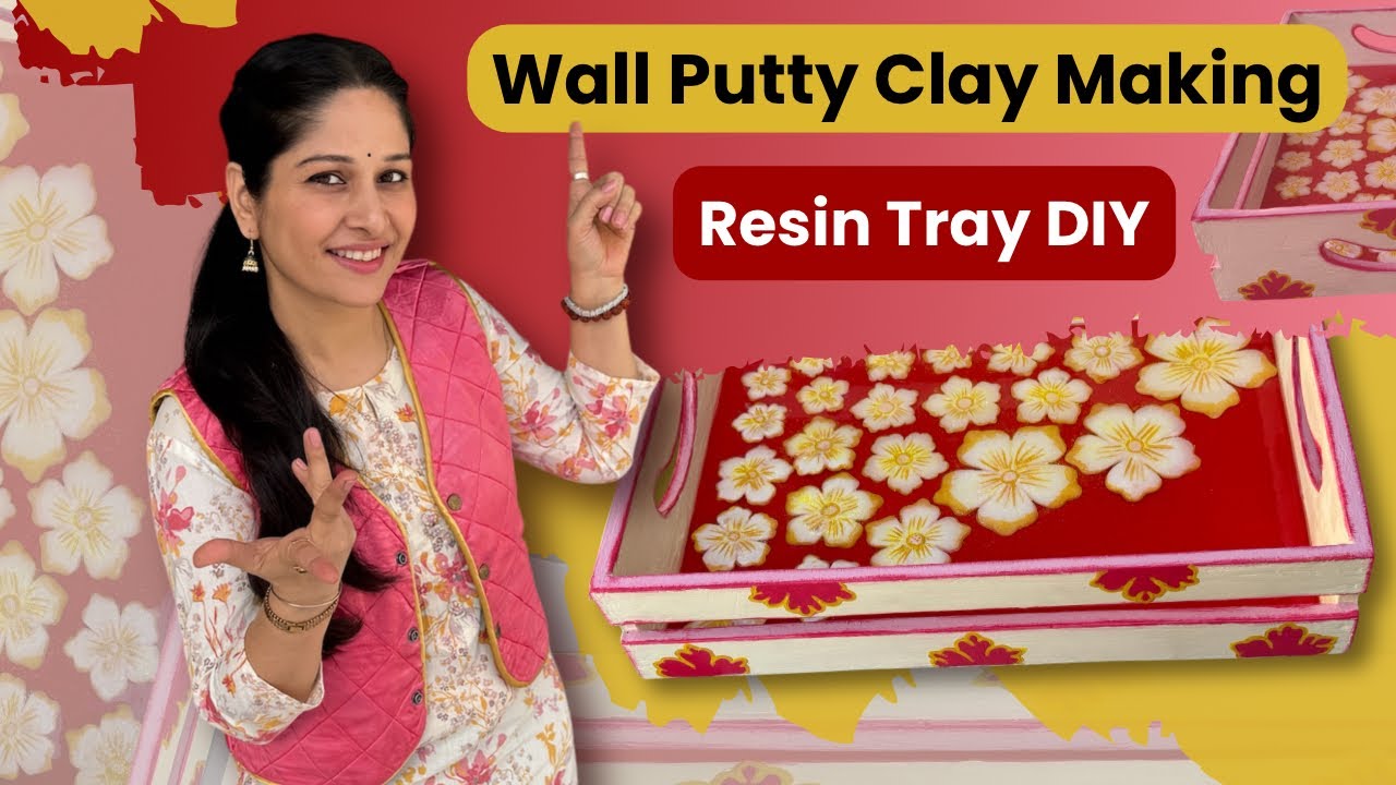 Unique DIY 3D Flower Tray Makeover Using Wall Putty & Resin | Best Homemade Clay 
