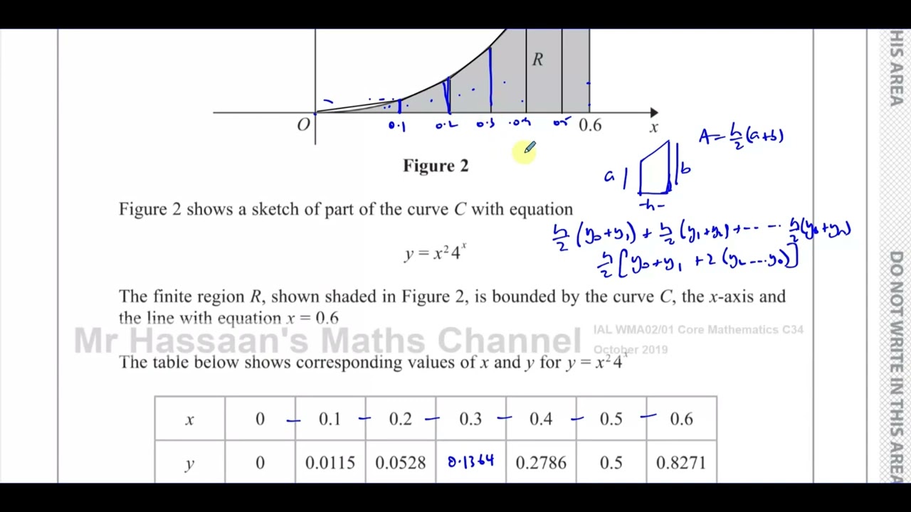 [P4] C34, (IAL), WMA02/01, Oct 2019, Q13, Trapezium Rule, Integration by Parts (DI method)