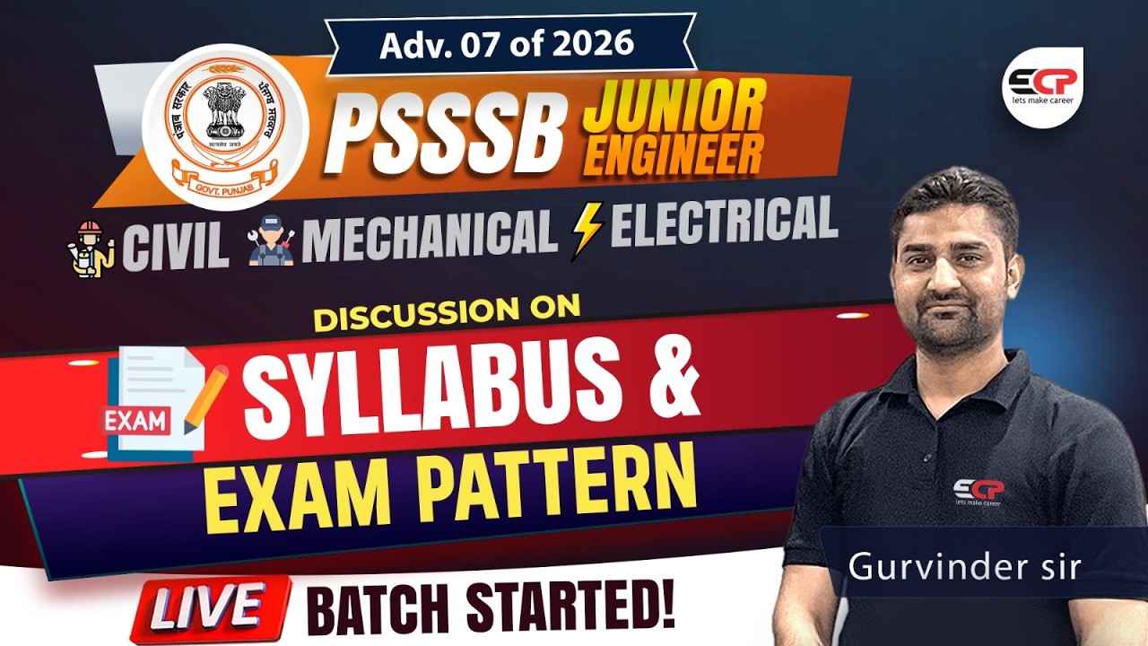 Syllabus & Exam pattern PSSSB JE Adv 7 of 2026 Civil, Electrical & Mechanical