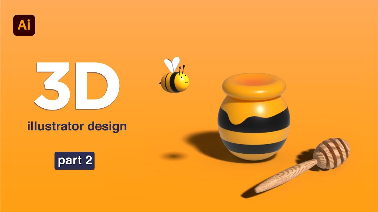 HOW TO CREATE 3D BEE and WOODEN SPOON IN ADOBE ILLUSTRATOR | illustrator Tutorial🐝