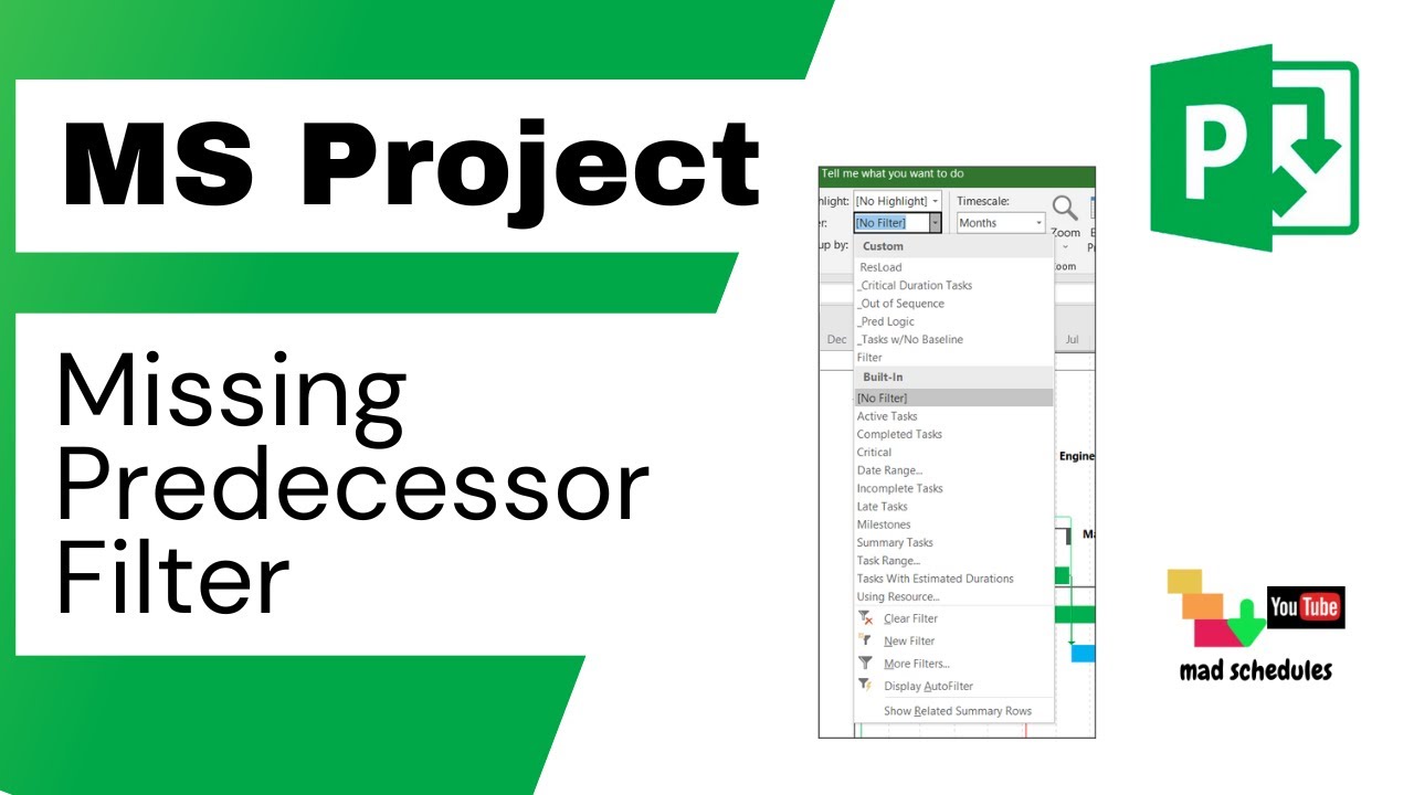 MS Project - How to Create Filter Missing Predecessors