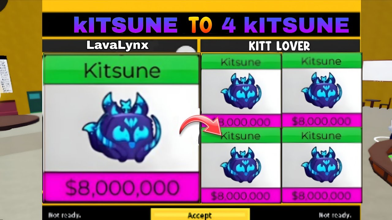 Trading from a kitsune to 4 kitsune as F2P (Blox fruits)