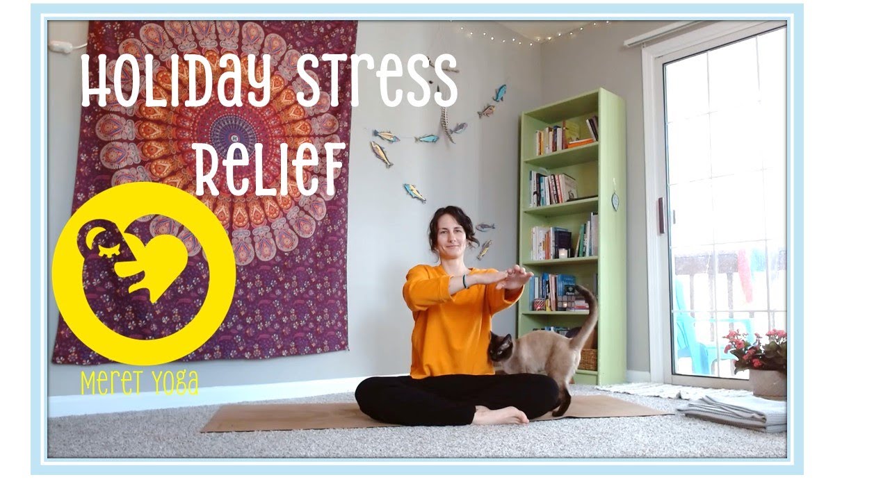 10 min holiday stress relief yoga - beginner friendly, easy to follow, modifications given, tapping
