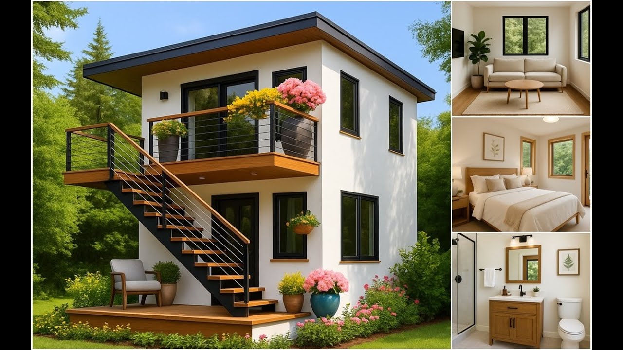Simple 35 m&sup2; Two Story Tiny House Model