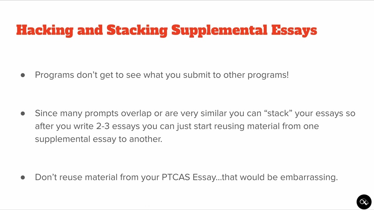 Overwhelmed by the number of pre-PT supplemental essays you have to write? Watch this video!!!