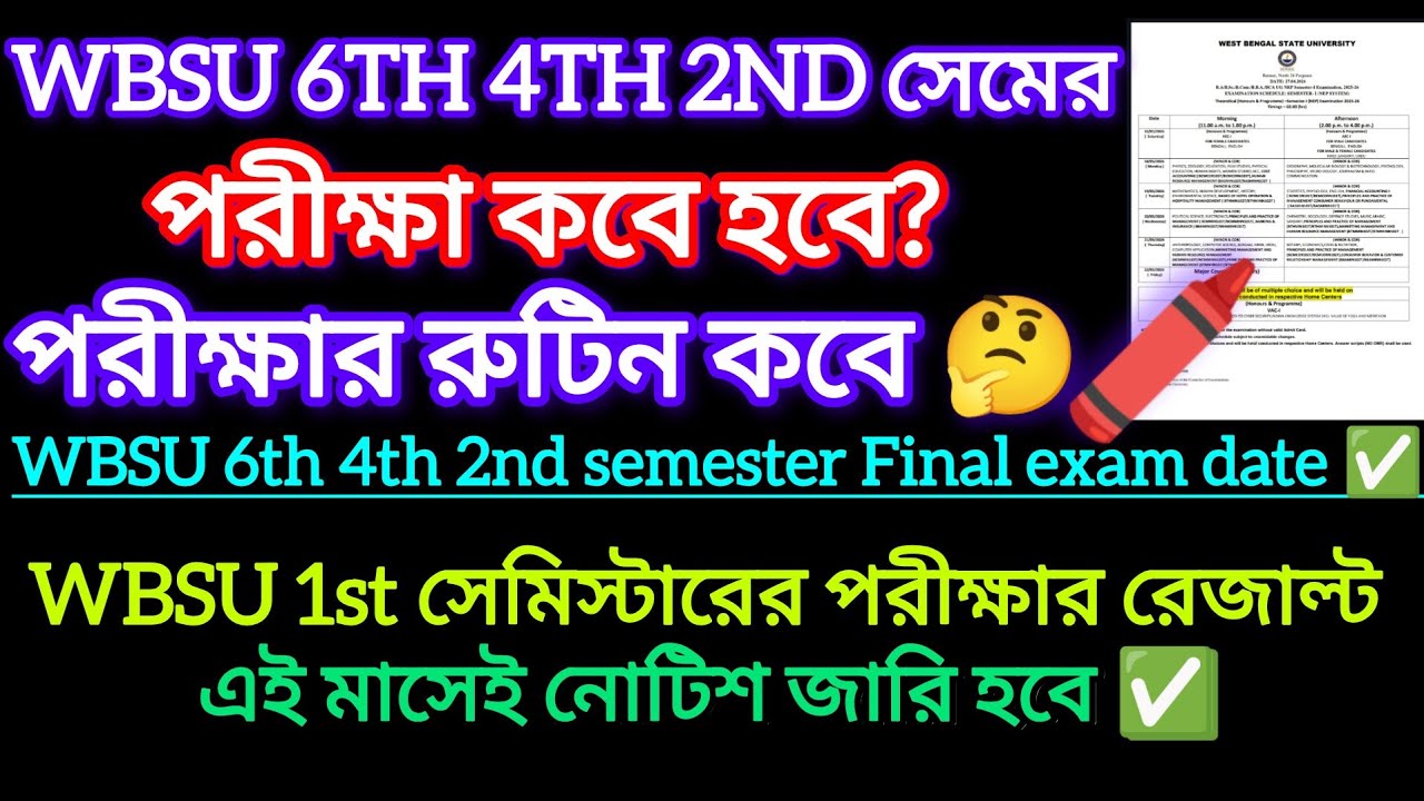 WBSU 6th, 4th, 2nd Sem Exam Date 2026 || 6th, 4th, 2nd Sem Exam Date 2026 || 1st Sem Result Date ...